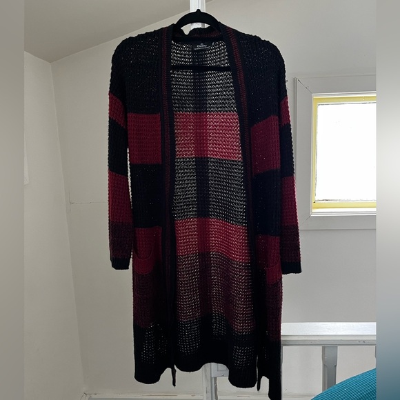 Striped Black and Red Long Cardigan - Picture 1 of 2